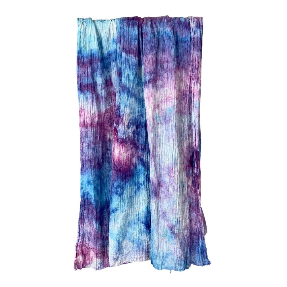 Hand Dyed Blue Purple Cotton Scarf Crinkle Gauze Oversized Boho Reworked REEEGAN